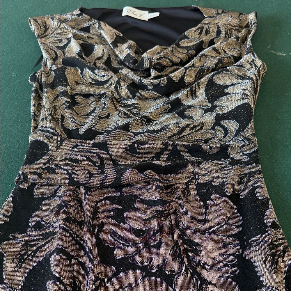Eliza J Black and Gold Floral Midi Dress. CAJA. # 1 B - Picture 4 of 9